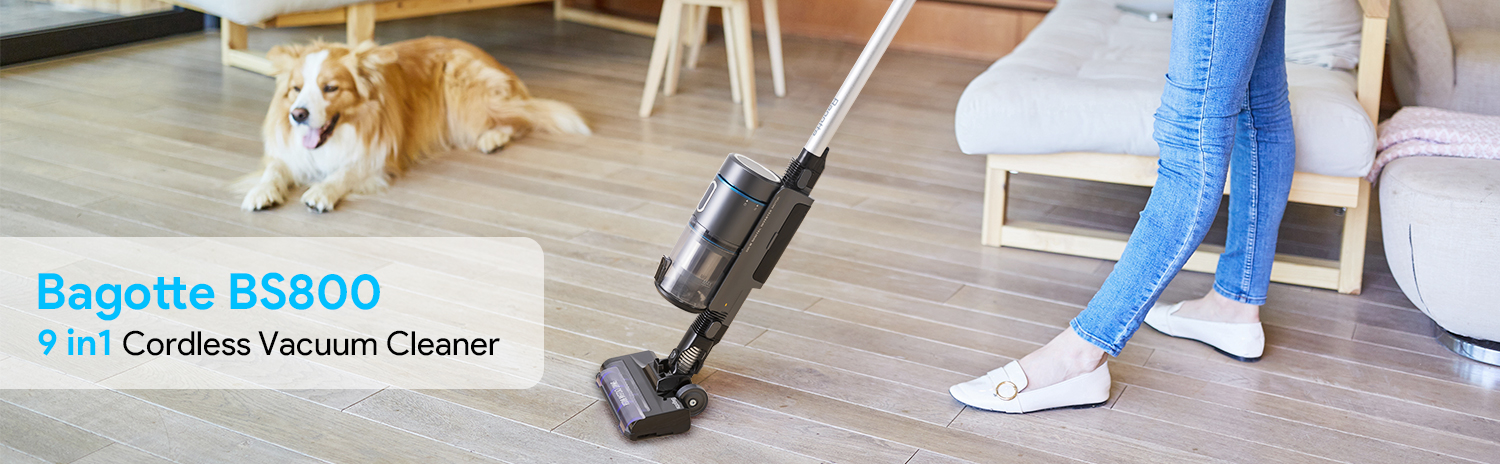 Cordless Vacuum Cleaner Bagotte 23KPa Powerful 9-in-1 Stick Vacuum Cleaner with 2400mAh Rechargeable Lithium-Ion Battery for Home Hardwood Floor Carpet and Pet Hair 